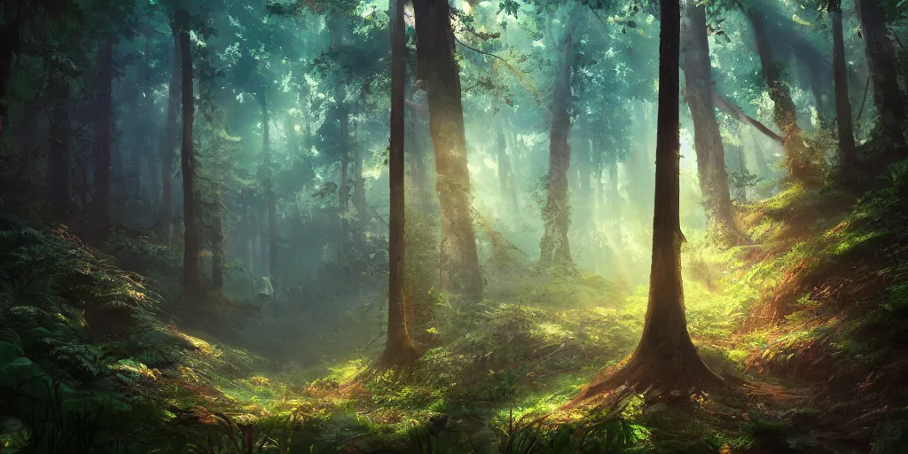 Image similar to a forest, cinematic angle, studio Ghibli, volumetric lighting, bold, beautiful composition, intricate, elegant, digital art, detailed, oil painting, hyperrealistic, sharp focus, 8k