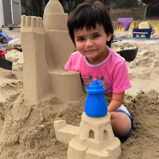 Image similar to little demon building a sandcastle, family picture