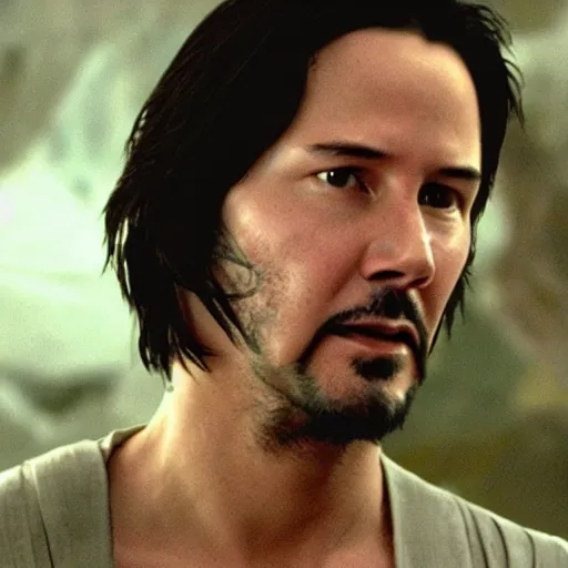 Prompt: a frame of Keanu Reeves in Star wars