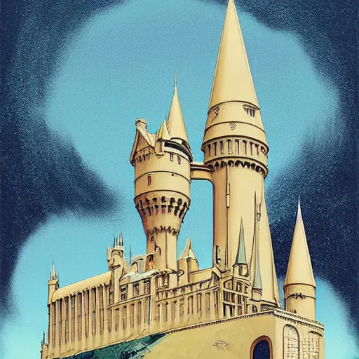 Image similar to poster artwork by Michael Whelan and Tomer Hanuka, of Hogwarts Castle, clean