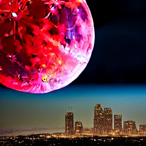 Image similar to A huge city built on top of the blood red moon