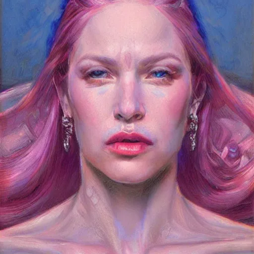 Prompt: portrait of a blue and pink queen by donato giancola.