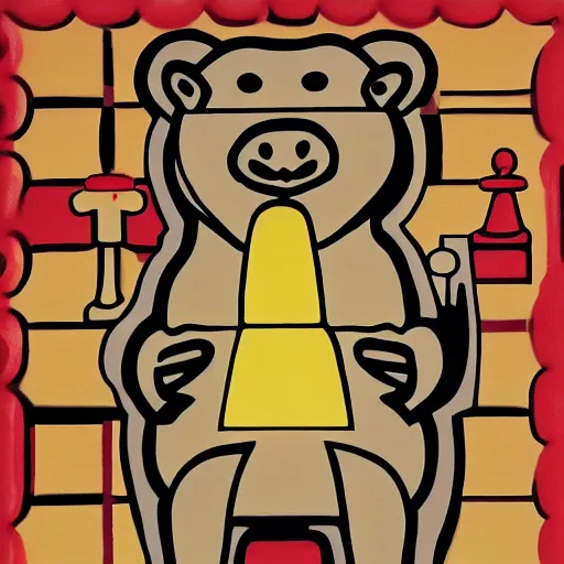 Prompt: capybara holding a chess pawn, by romero brito