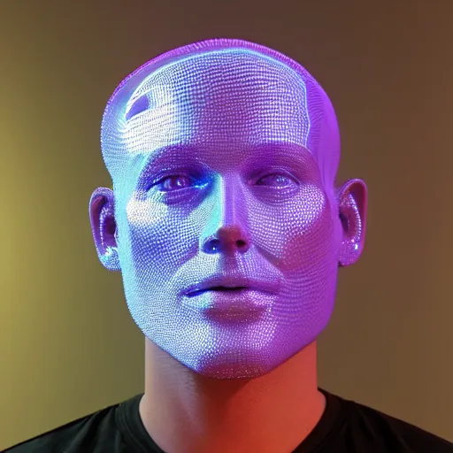 Image similar to a 3d human head made up of shiny holograms