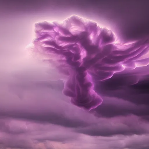 Image similar to amazing photo of purple clouds in the shape of a tornado, digital art, beautiful dramatic lighting