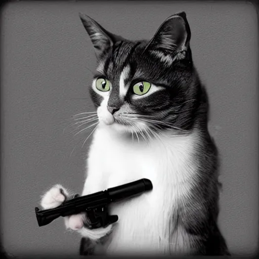 Image similar to “A cat, holding a gun in its paws”