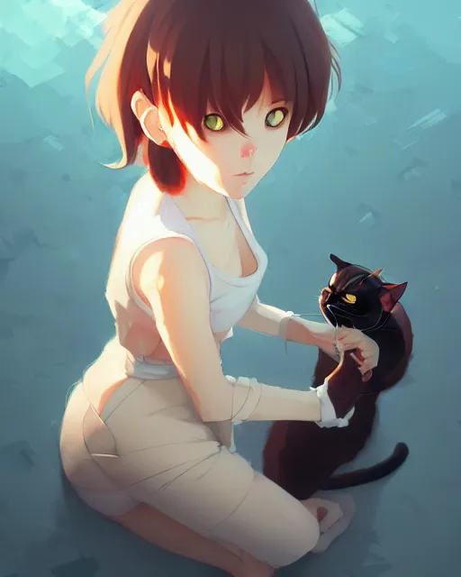 Prompt: cat eating, shinkai makoto studio ghibli studio key hideaki anno sakimichan stanley artgerm lau rossdraws james jean marc simonetti elegant highly detailed digital painting artstation pixiv