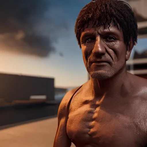 Image similar to silvester stalone Rambo 🤖 ,unreal engine 5, cinema4D, octane render, Detailed, cinematographic