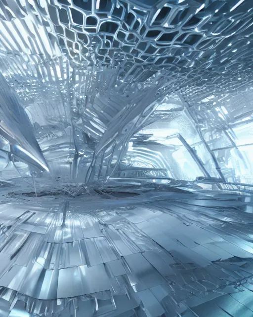Prompt: huge futuristic white shimmering iridescent metal constructions hallucinations on mescaline, parametric shapes, creative VFX, no text, rendered with octane, hyper realistic, hyper detailed, surreal, futuristic, 8k