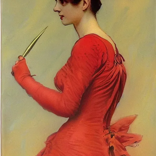 Image similar to Orville Houghton Peet and William Simpson and Jean Gautier victorian genre painting portrait painting of a young beautiful woman marverl DC comic book character fantasy costume, red background