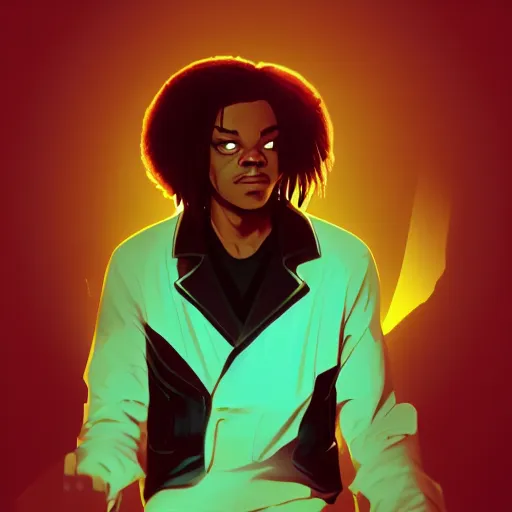 Prompt: Quentin Tarantino as Jules Winnfield, a black Quentin Tarantino hitman looking into the suitcase glowing with golden light, ambient lighting, 4k, anime key visual, lois van baarle, ilya kuvshinov, rossdraws, artstation