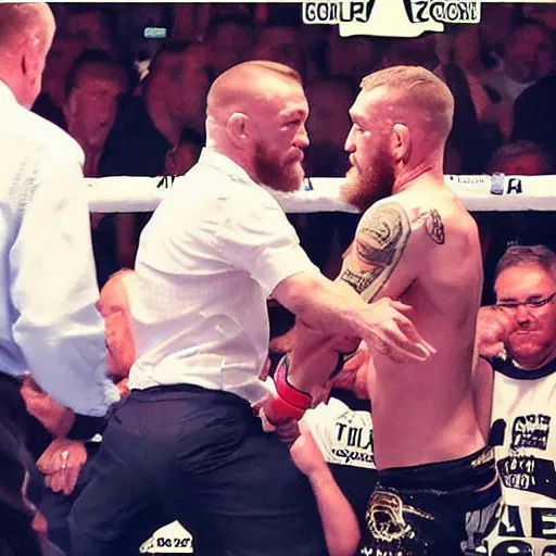 Prompt: conor mcgregor hitting an old man in the bar, high quality photo