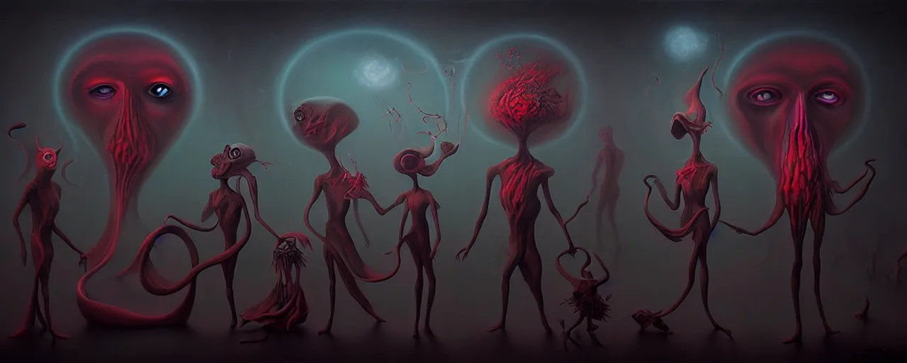 Image similar to alchemized emotion creatures, surreal dark uncanny painting by ronny khalil