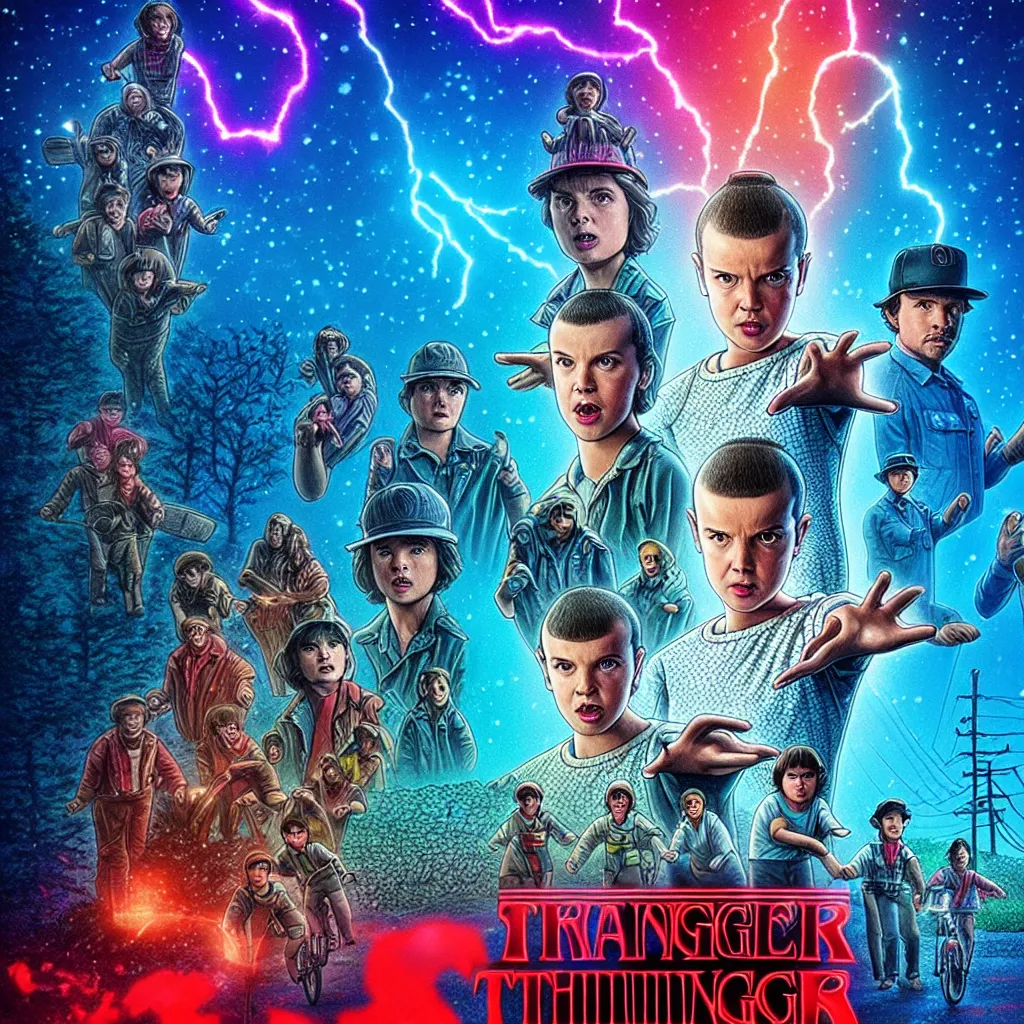Prompt: the rock in stranger things season 5 poster
