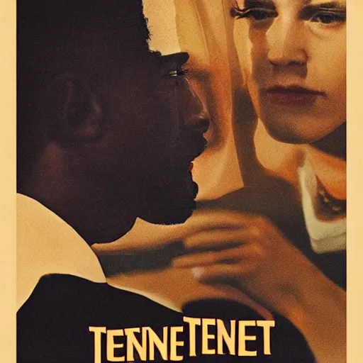 Image similar to movie poster for Tenet in the style of 1960's italian art, with John David Washington and Robert Pattinson