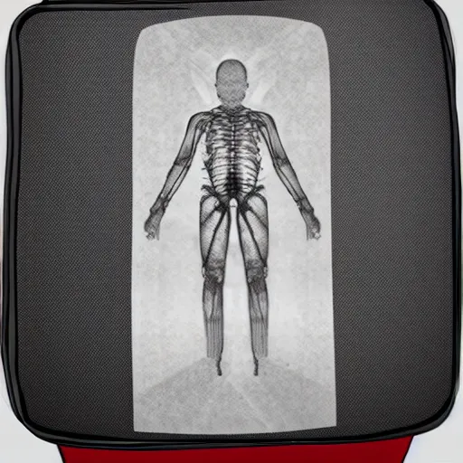 Prompt: airport x-ray of an among us character in a suitcase