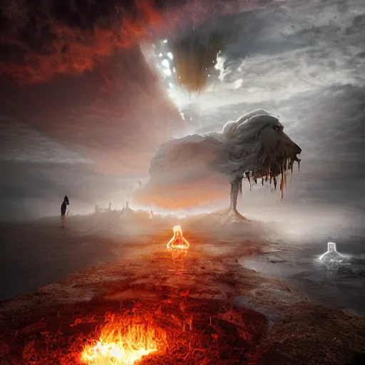 Image similar to Editorial Masterpiece extremely realistic Legendary elemental High Orders Nephilim Virtues figure infused with coalesced crystalline fire by Erik Johansson, perfect light