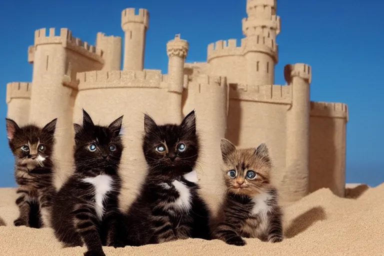 Image similar to kittens and a castle made of sand