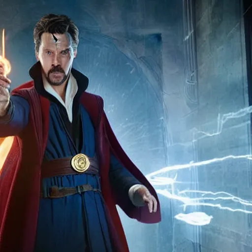 Image similar to A still of John Constantine as Doctor Strange in Avengers Endgame, award winning photo, unreal engine, highly detailed features