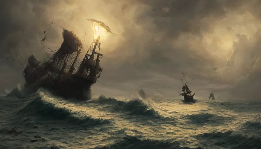 Image similar to A beautiful painting of cthulhu attacking a sailing ship in a stormy sea by greg rutkowski and Kalin Popov , Trending on artstation HD.