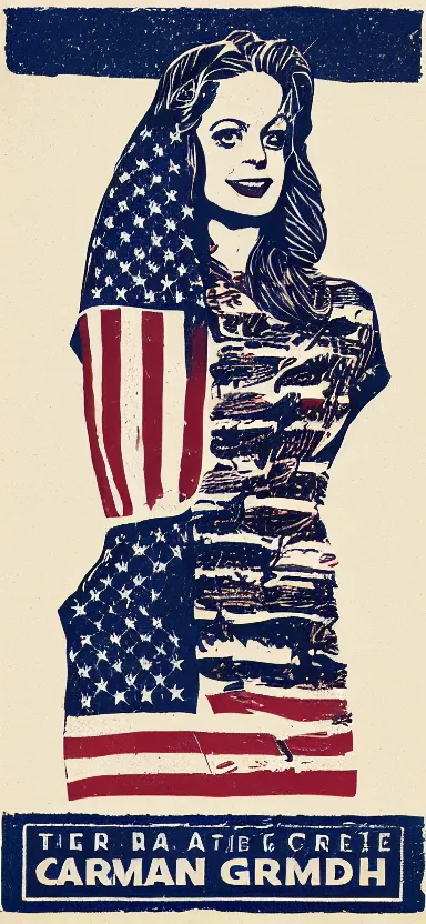 Image similar to heather graham American election poster, block print