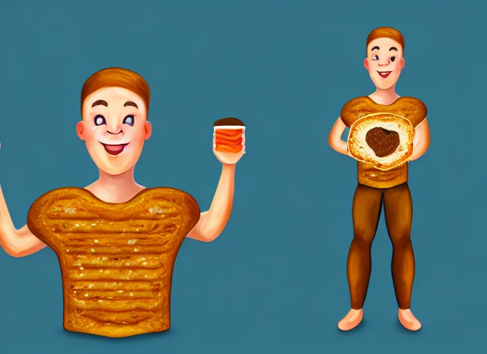 Image similar to a human bread toast hybrid character in front of a podium, digital fantasy art