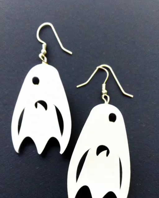 Image similar to cute funny ghost, 2 d lasercut earrings, retro minimalistic clean, concept art, trending on artstation, trending on deviantart