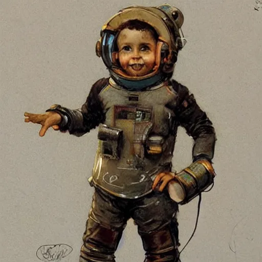 Image similar to (((((portrait of boy dressed as retro space explorer in an actionpose . muted colors.))))) by Jean-Baptiste Monge !!!!!!!!!!!!!!!!!!!!!!!!!!!