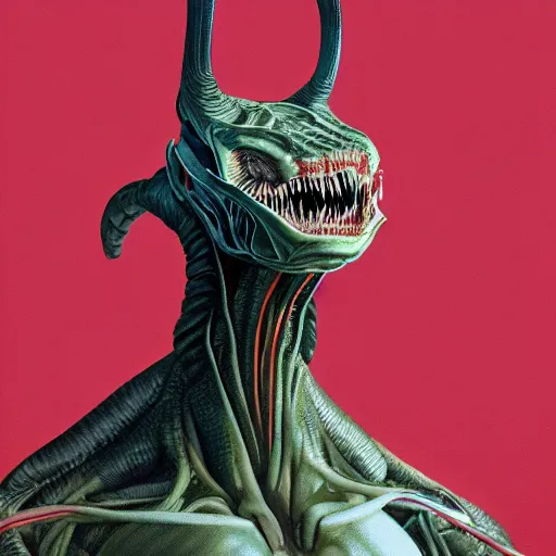 Prompt: professional concept art portrait of a predatory alien species on a depth of field background, by cam sykes. an intricate, elegant, highly detailed digital painting, concept art, smooth, sharp focus, illustration, in the style of syd mead.