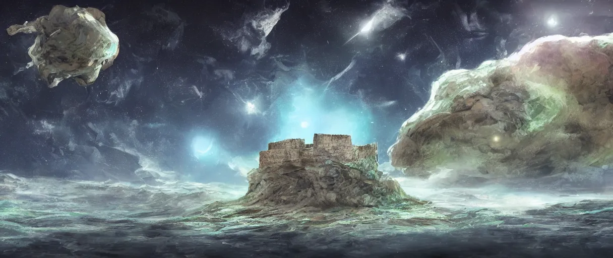 Image similar to a crumbling island in space, digital art
