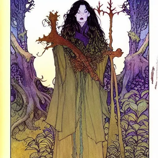 Prompt: a beautiful portrait of sanna!!!!! marin!!!!!, as a druidic wizard by rebecca guay, michael kaluta, charles vess and jean moebius giraud