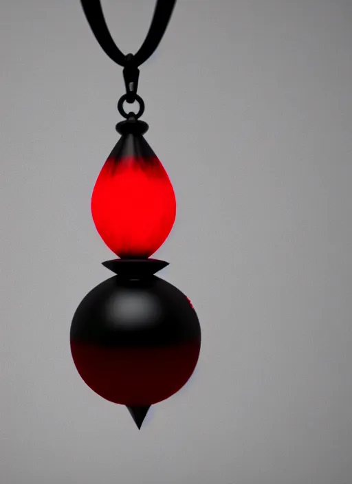 Prompt: rpg item, a black necklace with a bright red crystal pendant in flames, Unreal 5, DAZ, hyperrealistic, rpg style, octane render, dynamic lighting