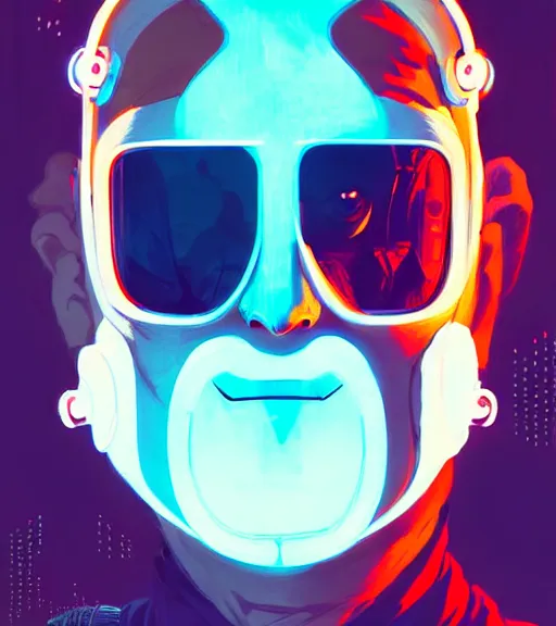 Prompt: cyberpunk synth - wave highly detailed portrait man cyberpunk, with kitsune mask, by atey ghailan, by greg rutkowski, by greg tocchini, by james gilleard, by joe fenton, by kaethe butcher, dynamic lighting, gradient light blue, brown, blonde cream and white color scheme, grunge aesthetic
