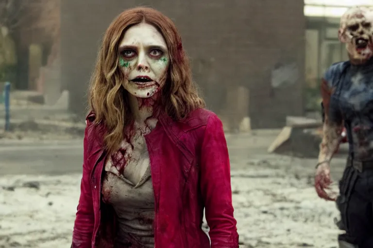 Image similar to film still of zombie Wanda Maximoff in new avengers movie, 4k