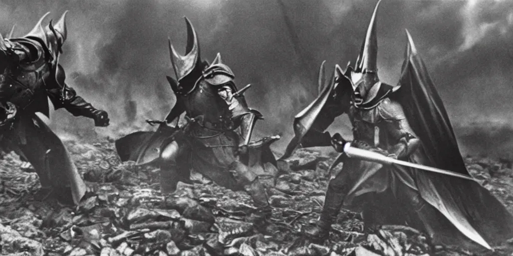 Image similar to A photo of Lord Sauron fighting in WWII
