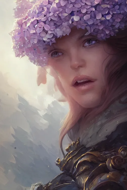 Image similar to hydrangea flower, d & d, fantasy, portrait, highly detailed, headshot, digital painting, trending on artstation, concept art, sharp focus, illustration, art by artgerm and greg rutkowski and magali villeneuve