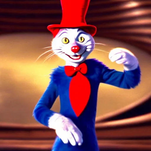 Image similar to jim carry as cat in the hat from the movie cat in the hat. still from movie, 4 k,