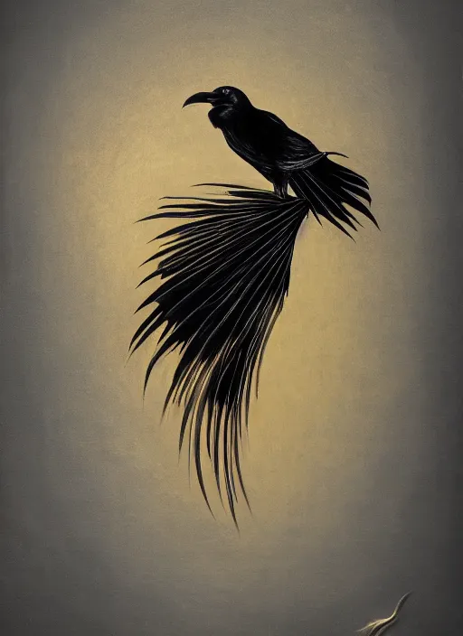 Image similar to metal crow, award - winning painting, abstract, gold and silver shapes, elegant, luxurious, beautiful, lovecraftian, beksinksi, chiaroscuro