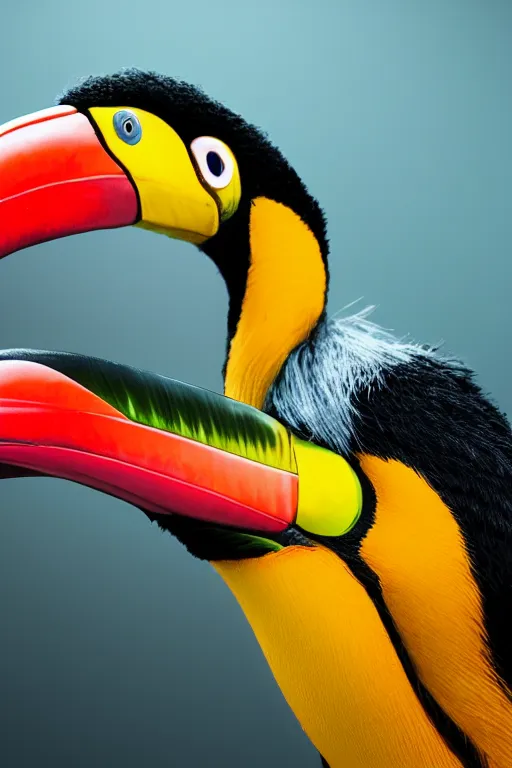 Prompt: an evil toucan, dynamic pose, close - up, intricate details, intricately detailed textures, warm lighting, vivid colors, realistic octane render, hyper realistic render, volumetric shading, depth of field, raytracing, 8 k,