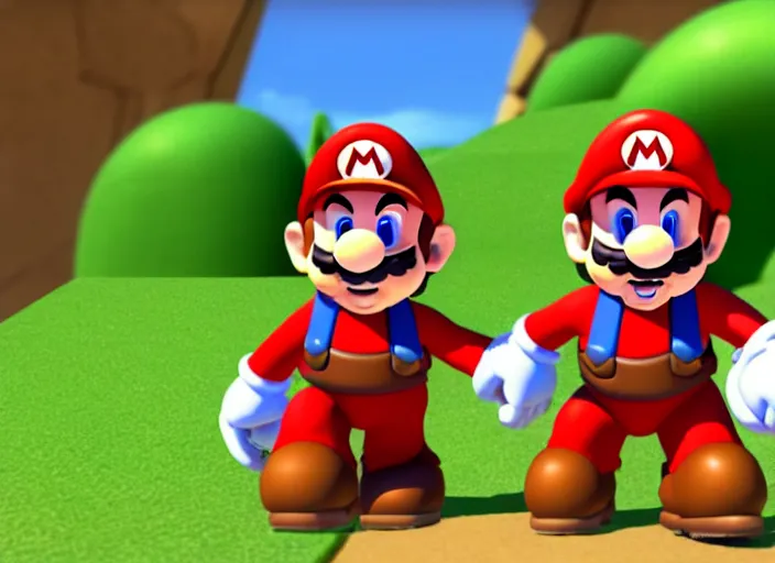 Prompt: mario!!!! and masterchief!!!!!!! in 3 d video game screenshot!!! from the new master chief video game mario halo master chief mario mario