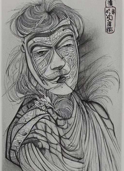 Prompt: pencil and marker on paper illustration by doze green, strong linework, grafitti, edo period, sumi ink