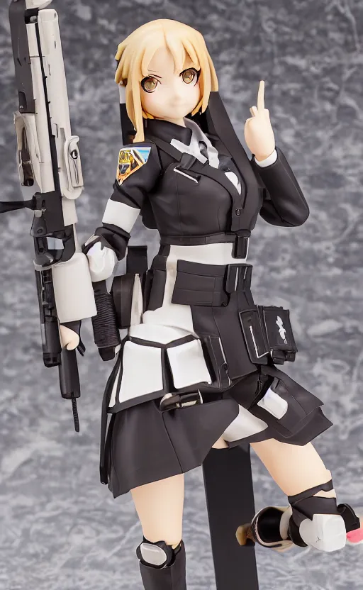 Image similar to toy design, school uniform, portrait of the action figure of a girl, girls frontline style, anime figma figure, studio photo, flight squadron insignia, realistic military gear, 70mm lens, round elements, photo taken by professional photographer, by shibafu, trending on facebook, symbology, anime character anatomy 4k resolution, matte, empty hands, realistic military carrier, forest