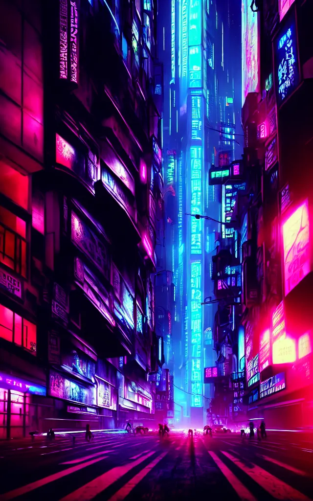 Image similar to concept art of a magnificent dark neon futuristic cyberpunk city bustling street at night cyberart by liam wong in the film akira rendered in octane, 3 d render, trending on cgsociety, blender 3 d