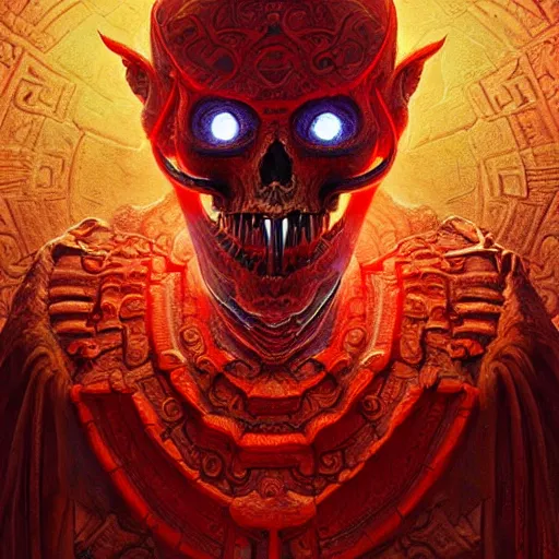 Prompt: digital _ painting _ of _ cizkin god of death mayan _ by _ filipe _ pagliuso _ and _ justin _ gerard _ symmetric _ fantasy _ highly _ detailed _ realistic _ intricate _ port glowing red eyes, space background