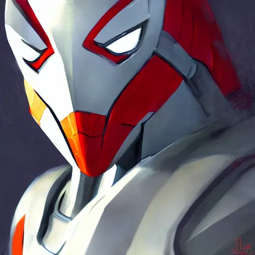 Image similar to greg manchess portrait painting of armored spiderman ultraman grey fox from metal gear cyborg japanese - american hybrid as overwatch character, medium shot, asymmetrical, profile picture, organic painting, sunny day, matte painting, bold shapes, hard edges, street art, trending on artstation, by huang guangjian and ail elvgren and sachin teng