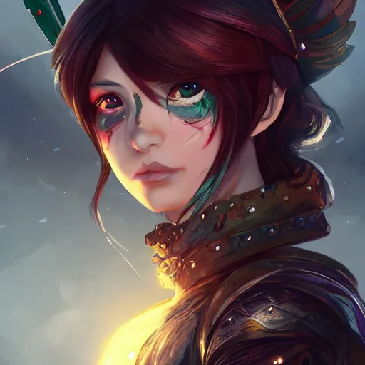 Image similar to a beautifull female warrior, character art portrait, fantasy style clothing, anime key visual, official media, illustrated by wlop, extremely detailed, 8 k, trending on artstation, cinematic lighting, beautiful