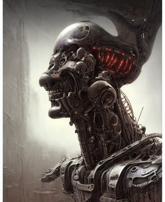 Image similar to cyborg waluigi, by hr giger and beksinski and stephan martiniere, trending on artstation, 4 k resolution, detailed, high quality, hq artwork