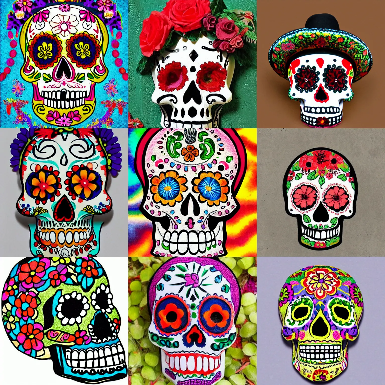 Prompt: Skull: a Mexican day of the dead decorative one