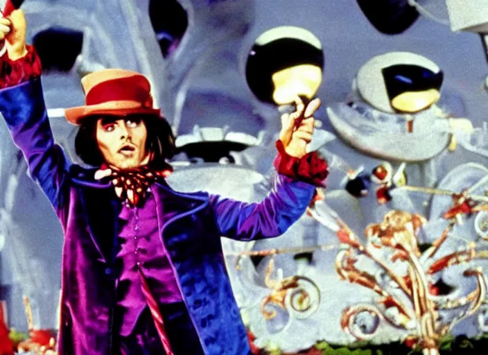 Image similar to film still of Johnny Depp as Willy Wonka in Willy Wonka and the Chocolate Factory 1971