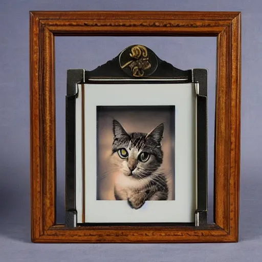 Prompt: art frame containing a book with a cat on the cover